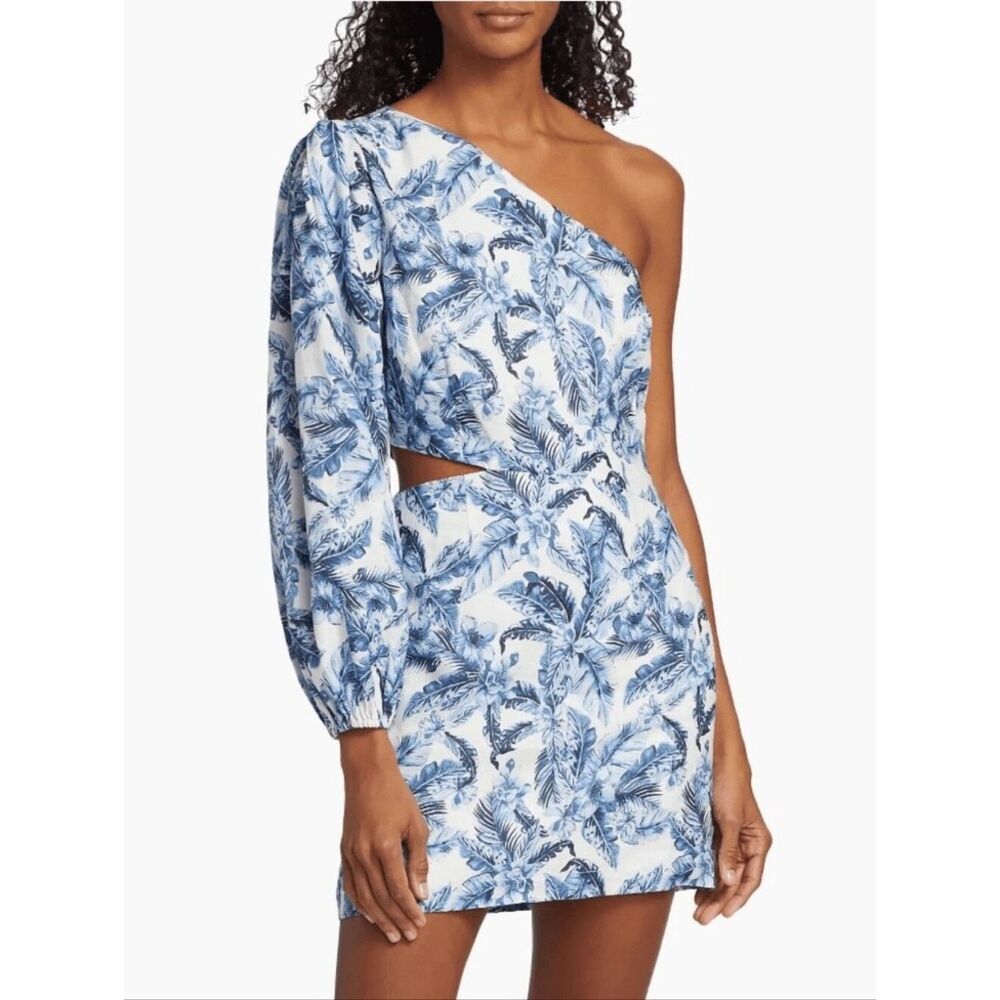 Cami NYC Blue One Shoulder Pandora Linen Mini Dress Size 0